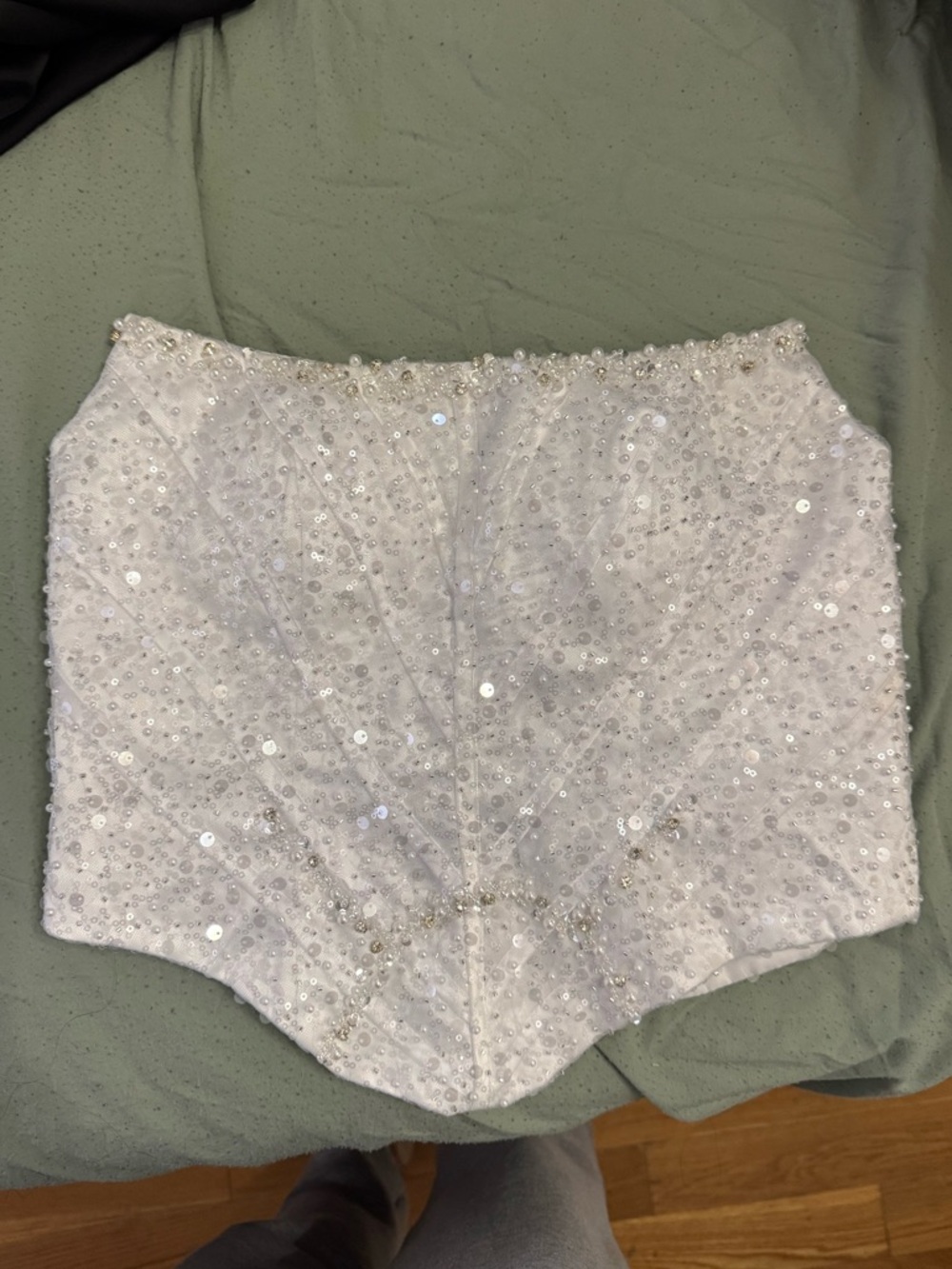Sequin Embellished White Corset Top & Skirt Set